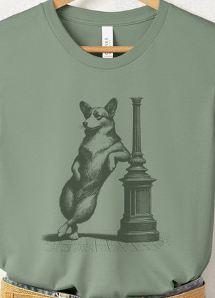 Corgi Lamppost Leaning T-Shirt