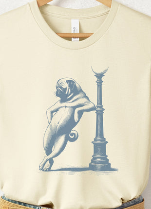 Pug Lamppost Leaning T-Shirt