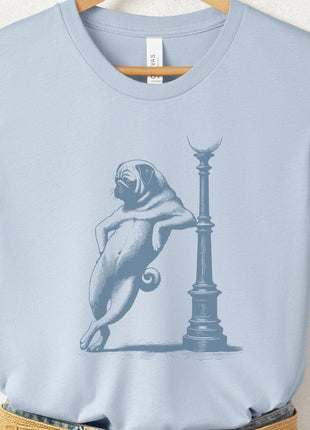 Pug Lamppost Leaning T-Shirt