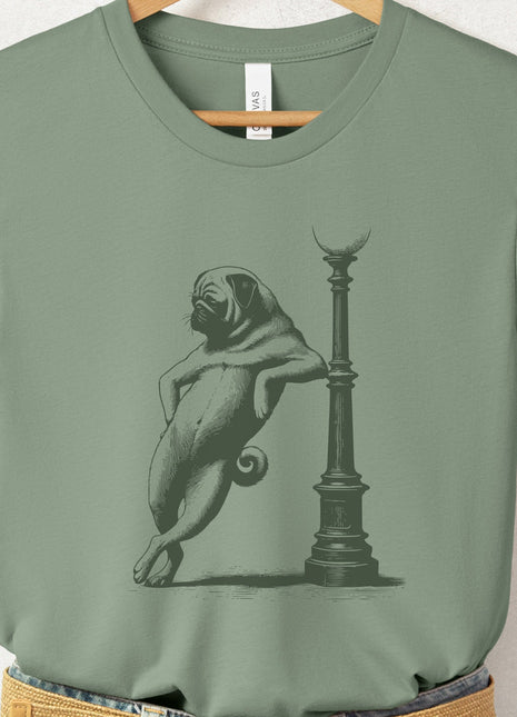 Pug Lamppost Leaning T-Shirt