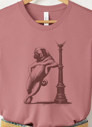 Pug Lamppost Leaning T-Shirt