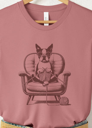 Boston Terrier Knitting T-Shirt