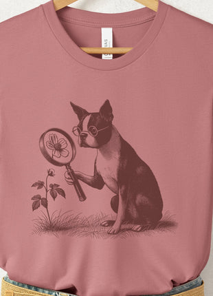 Boston Terrier Botanist Flower T-Shirt