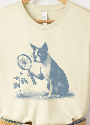 Boston Terrier Botanist Flower T-Shirt