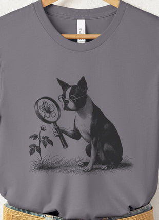 Boston Terrier Botanist Flower T-Shirt