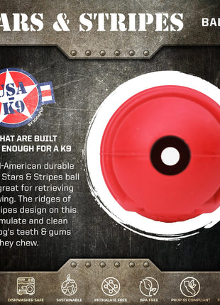 USA-K9 Stars and Stripes Rubber Dog Toy | K9 Handler Reward Toy | Red | USA Made