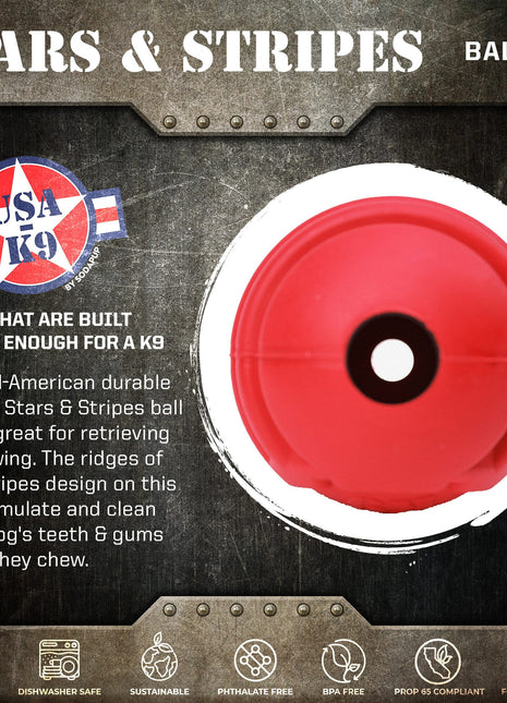 USA-K9 Stars and Stripes Rubber Dog Toy | K9 Handler Reward Toy | Red | USA Made