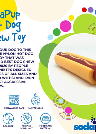 Hot Dog Nylon Dog Toy for Aggressive Chewers | USA Made | SodaPup