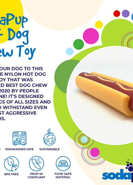 Hot Dog Nylon Dog Toy for Aggressive Chewers | USA Made | SodaPup