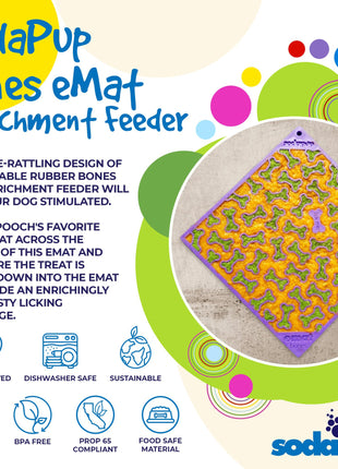 Bones eMat - Enrichment Lick Mat for Dogs and Cats | eMat Enrichment Toy for Anxiety Relief | SodaPup