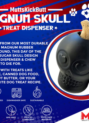 Magnum Sugar Skull Dog Chew Toy & Treat Dispenser - USA Made | SodaPup