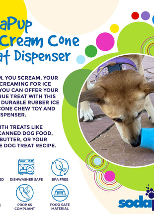 Ice Cream Cone Rubber Dog Chew Toy for Power Chewers | USA Made | SodaPup
