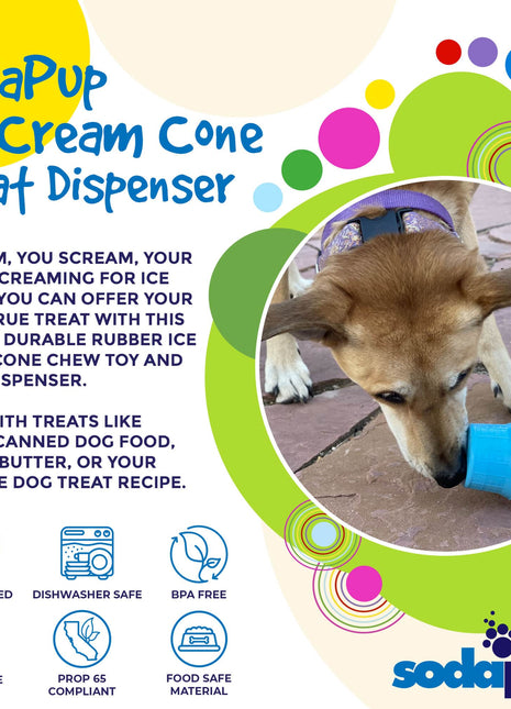 Ice Cream Cone Rubber Dog Chew Toy for Power Chewers | USA Made | SodaPup