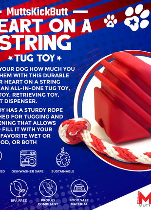 Heart on a String Dog Toy - Durable Rubber Tug Toy for Large Dogs | USA Made