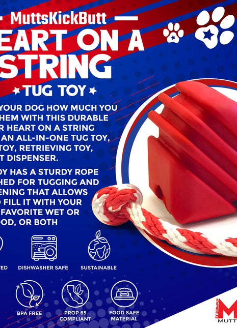 Heart on a String Dog Toy - Durable Rubber Tug Toy for Large Dogs | USA Made