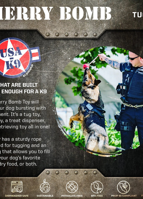 USA-K9 Cherry Bomb Rubber Dog Chew Toy | K9 Handler Reward Toy | Blue | USA Made
