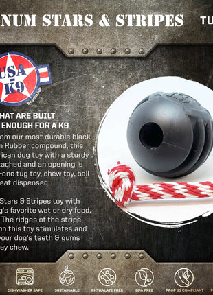 USA-K9 Magnum Stars and Stripes Rubber Dog Toy | K9 Handler Reward Toy | USA Made