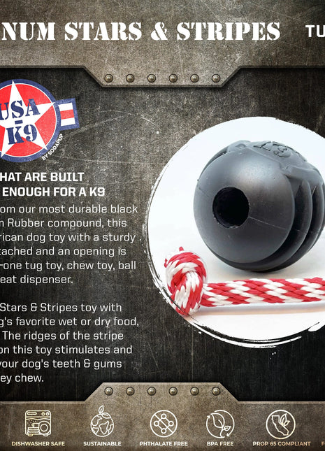 USA-K9 Magnum Stars and Stripes Rubber Dog Toy | K9 Handler Reward Toy | USA Made