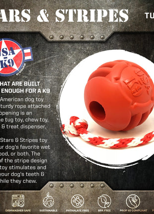 USA-K9 Stars and Stripes Rubber Dog Toy | K9 Handler Reward Toy | Red | USA Made