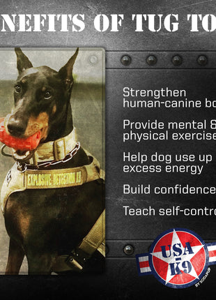 USA-K9 Grenade Shaped Rubber Dog Toy - Chew, Treat Dispenser & Tug Toy | USA