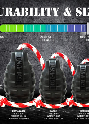 USA-K9 Magnum Grenade - Black Magnum Rubber Chew Toy for Extreme Chewers | USA Made