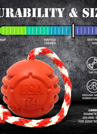 USA-K9 Stars and Stripes Rubber Dog Toy | K9 Handler Reward Toy | Red | USA Made