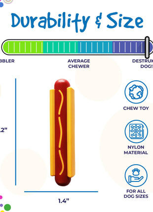 Hot Dog Nylon Dog Toy for Aggressive Chewers | USA Made | SodaPup