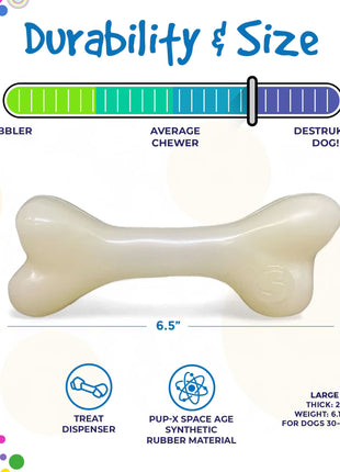 PUP-X Rubber Bone Dog Toy - Durable, Floats, Chew Toy for Large Dogs | USA