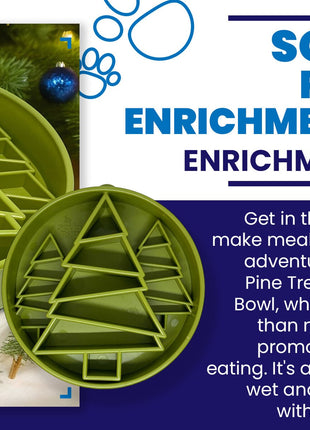 Pine Tree Christmas eBowl Deep Slow Feeder Dog Bowl for Enrichment | USA Made