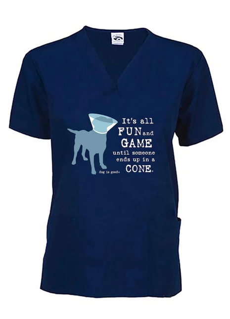 Scrub Top: It’s All Fun and Games Until Someone Ends Up in a Cone® (Navy)