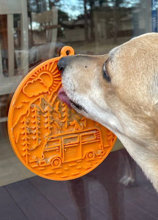 Camp eMat - Enrichment Lick Mat For Dogs and Cats - with Suction Cups | Retro Van Design | USA Made
