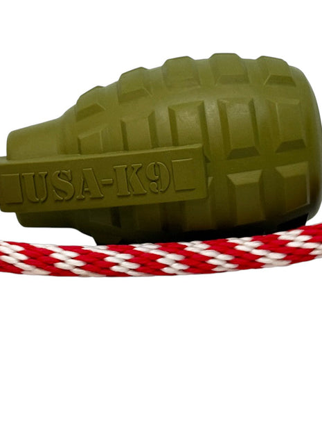 USA-K9 Grenade Shaped Rubber Dog Toy - Chew, Treat Dispenser & Tug Toy | USA - Army Green