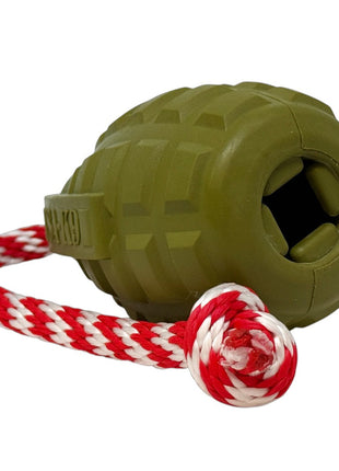 USA-K9 Grenade Shaped Rubber Dog Toy - Chew, Treat Dispenser & Tug Toy | USA - Army Green