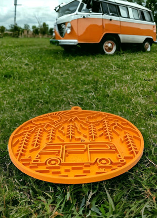 Camp eMat - Enrichment Lick Mat For Dogs and Cats - with Suction Cups | Retro Van Design | USA Made