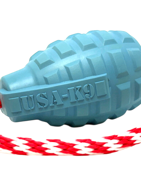 USA-K9 Grenade Shaped Rubber Dog Toy - Chew, Treat Dispenser & Tug Toy | USA