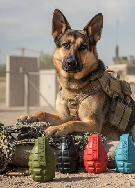 USA-K9 Grenade Shaped eDispenser Durable Dog Chew Toy & Treat Dispenser - Army Green