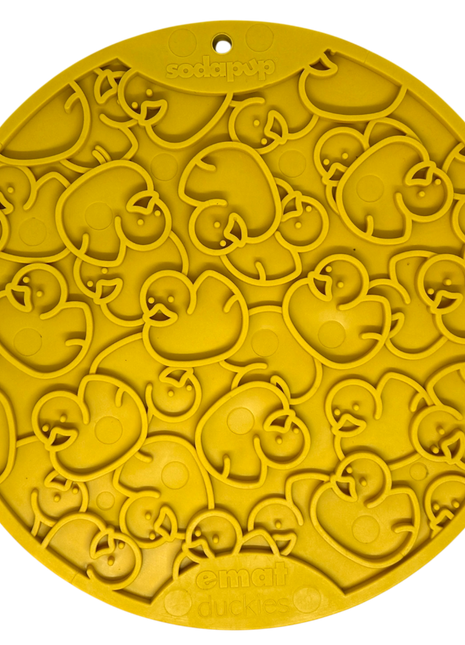 Rubber Duckies emat - Enrichment Lick Mat for Dogs and Cats - with Suction Cups | Bath Time Design | SodaPup USA Made