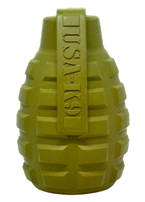 USA-K9 Grenade Shaped eDispenser Durable Dog Chew Toy & Treat Dispenser - Army Green