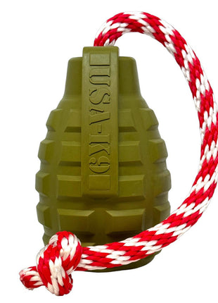 USA-K9 Grenade Shaped Rubber Dog Toy - Chew, Treat Dispenser & Tug Toy | USA - Army Green