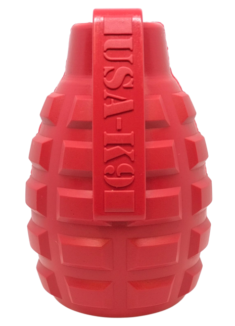 USA-K9 Grenade Rubber Dog Chew Toy | K9 Handler Reward Toy | Red & Blue | USA Made