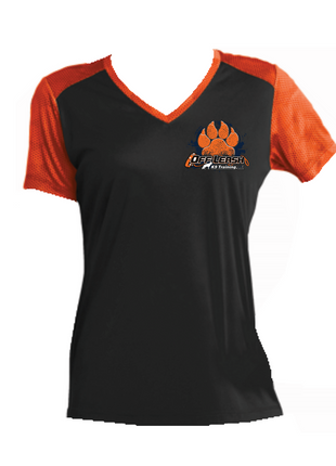 Ladies' OLK9 SPORT-TEK CamoHex V-Neck | Lightweight, Moisture-Wicking Trainer Tee